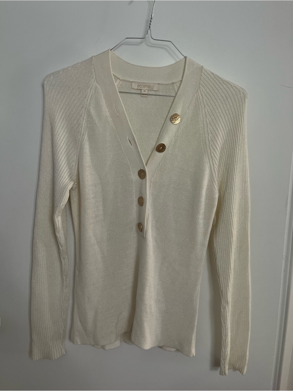 Etcetera Ivory V-Neck Button-Front Knit Top
